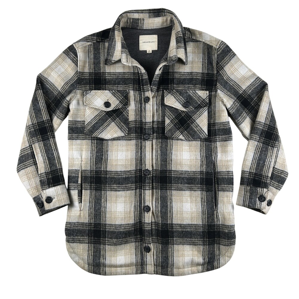 Thread & Supply Jacket Womens Small Black Plaid Flannel Shacket Button Lined
